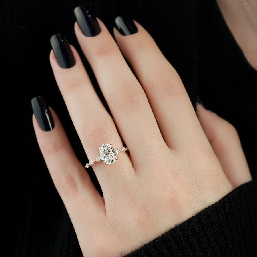  The Marquise Lucia Oval Moissanite Ring 14k Rose Gold 004