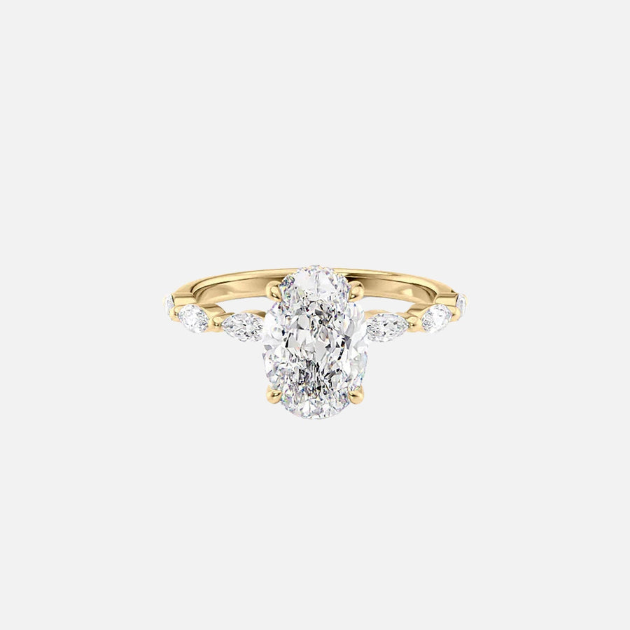 The Marquise Lucia Oval Moissanite Ring 14k Yellow Gold 001