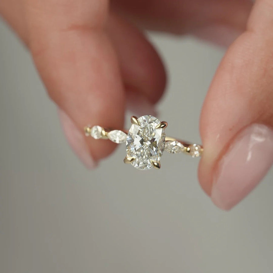  The Marquise Lucia Oval Moissanite Ring 14k Yellow Gold 004