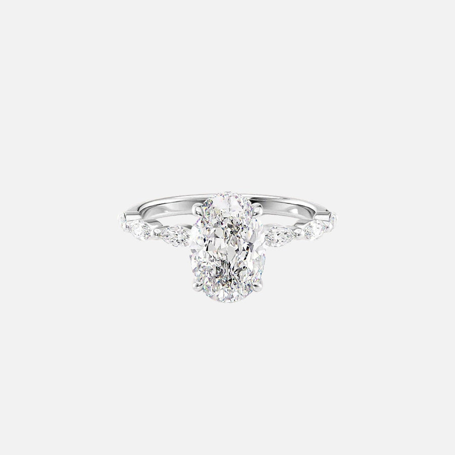  The Marquise Lucia Oval Moissanite Ring 18k White Gold 001