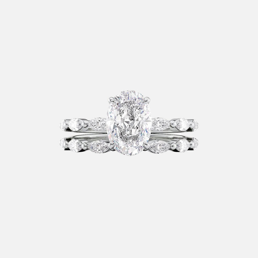  The Marquise Lucia Oval Moissanite Ring 18k White Gold 003