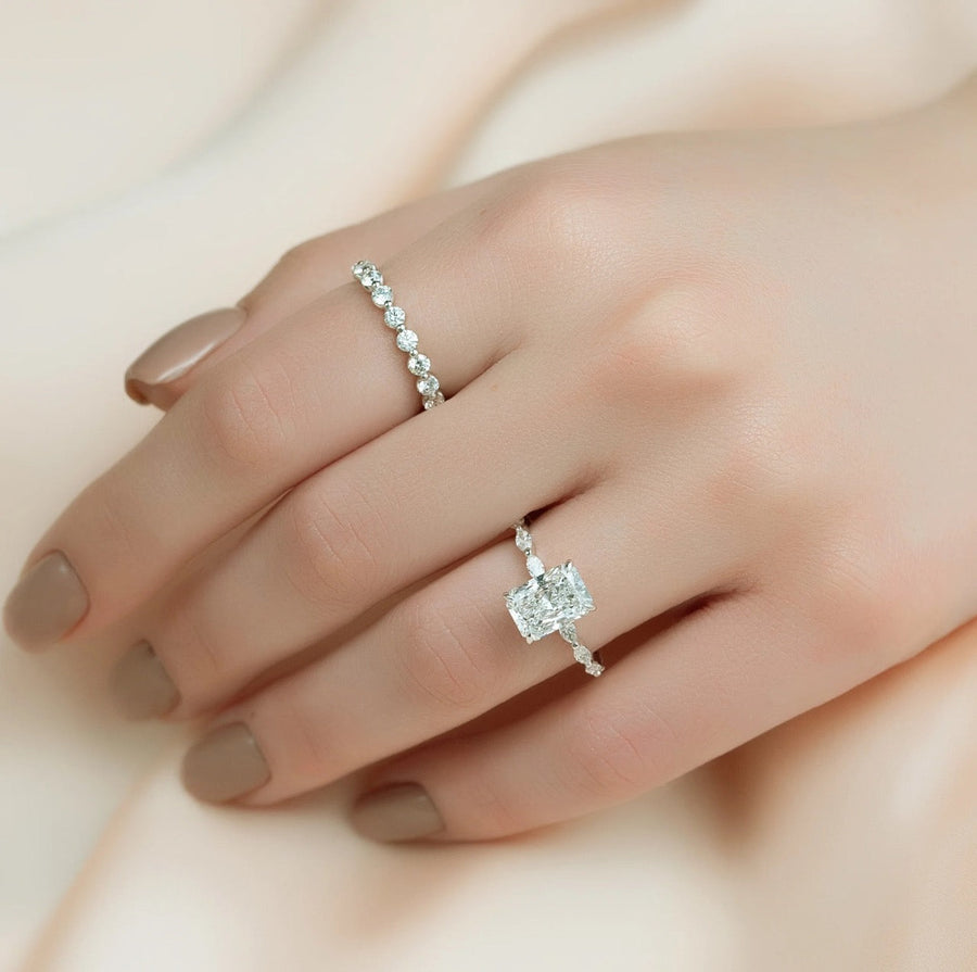  The Marquise Lucia Radiant Lab Diamond Ring 14k White Gold 004