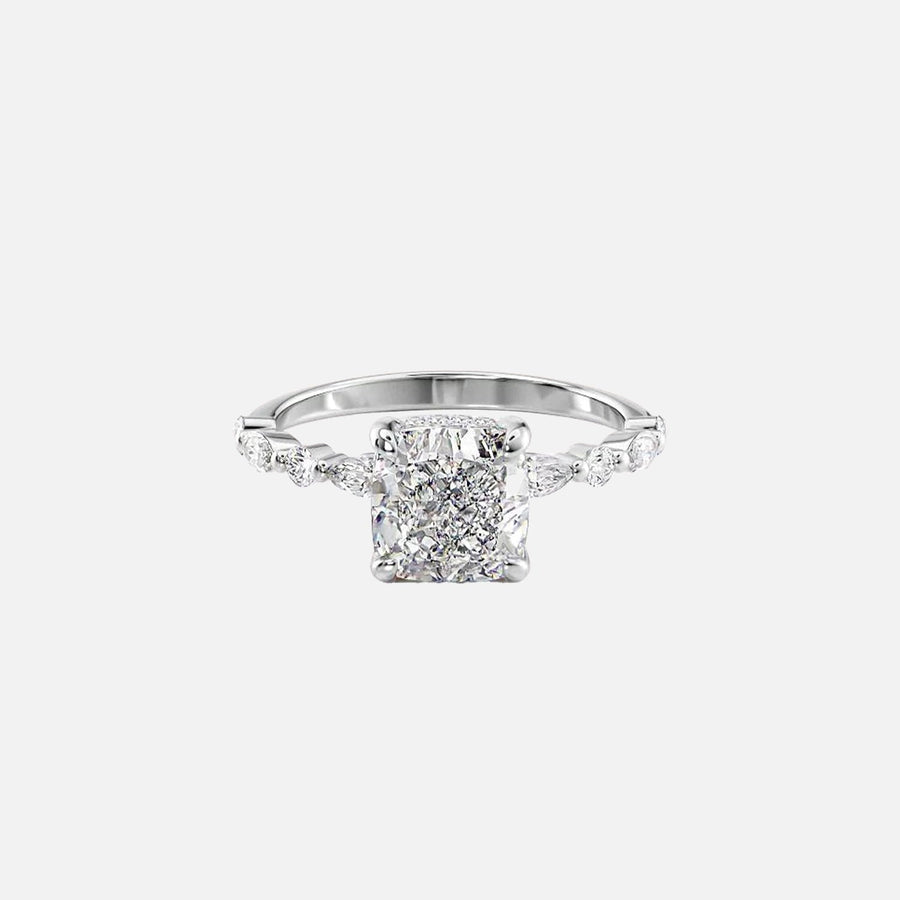  The Marquise Round Lindsey Cushion Lab Diamond Ring 14k White Gold 001