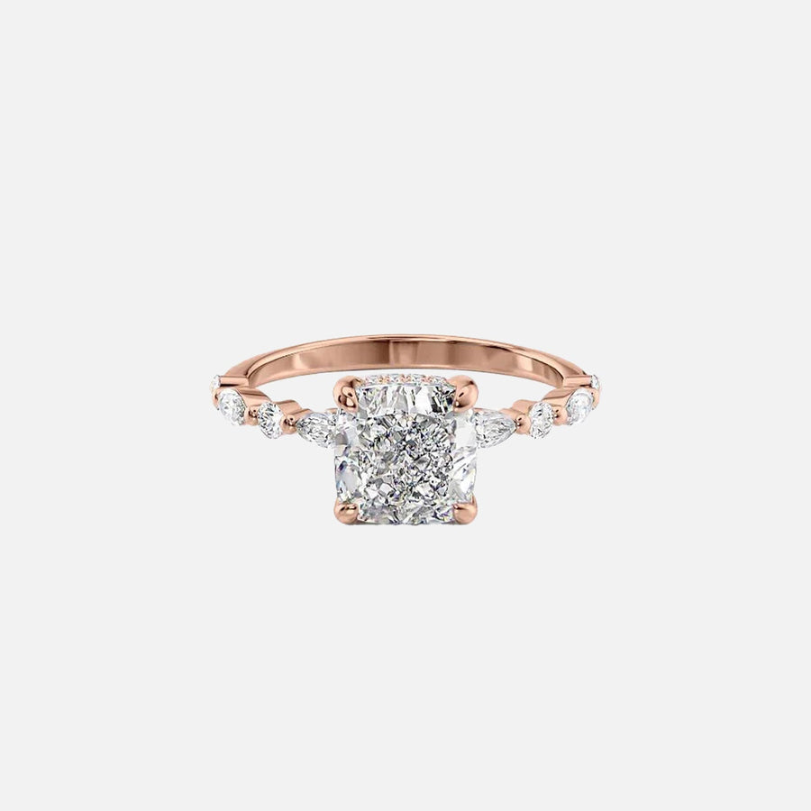  The Marquise Round Lindsey Cushion Lab Diamond Ring 18k Rose Gold 001