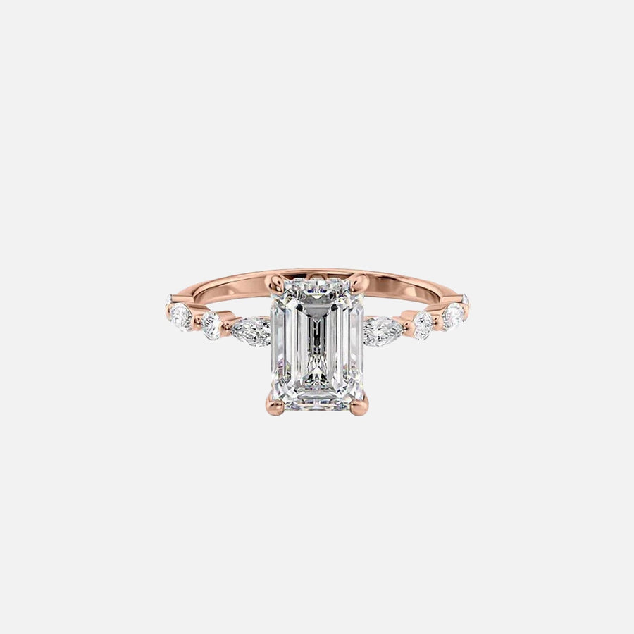  The Marquise Round Lindsey Emerald Lab Diamond Ring 14k Rose Gold 001