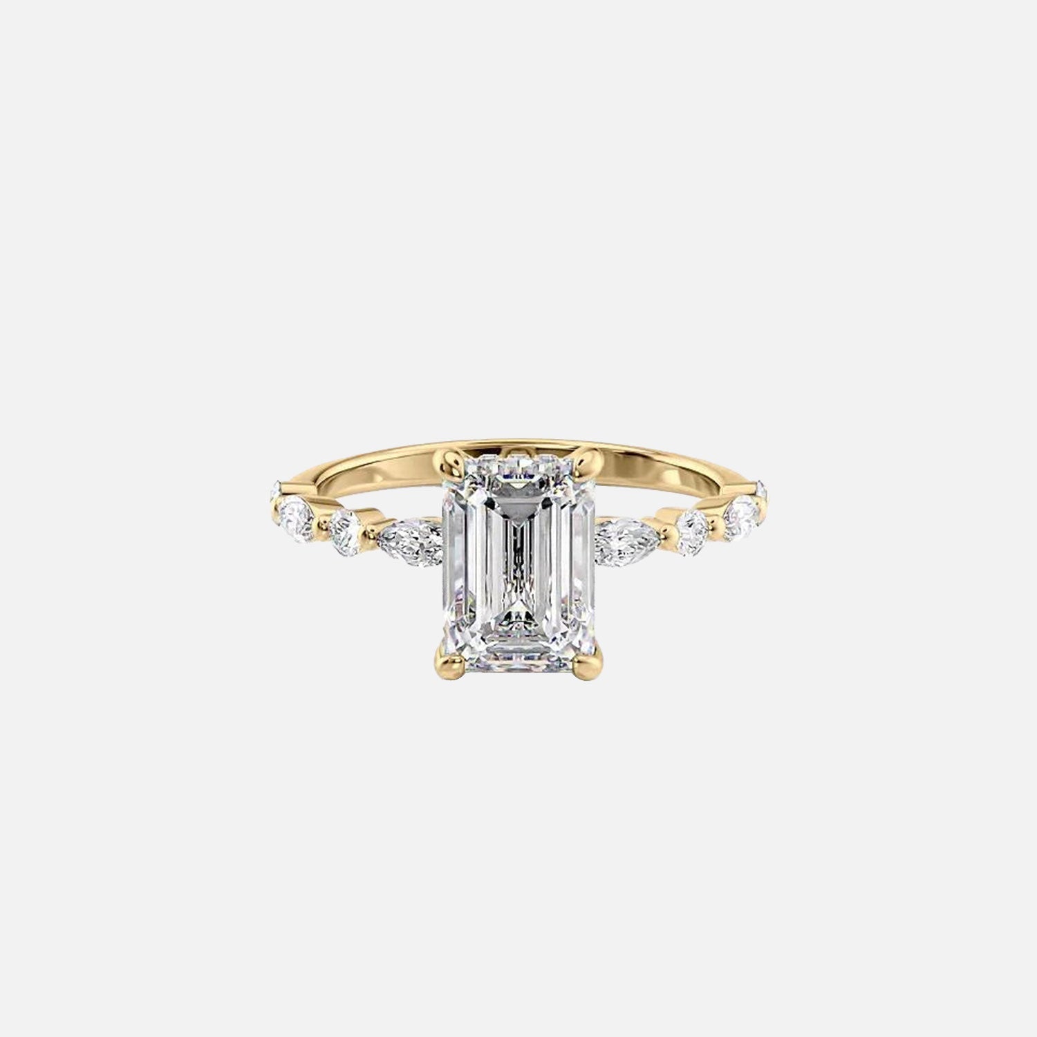 The Marquise Round Lindsey Emerald Lab Diamond Ring 14k Yellow Gold 001