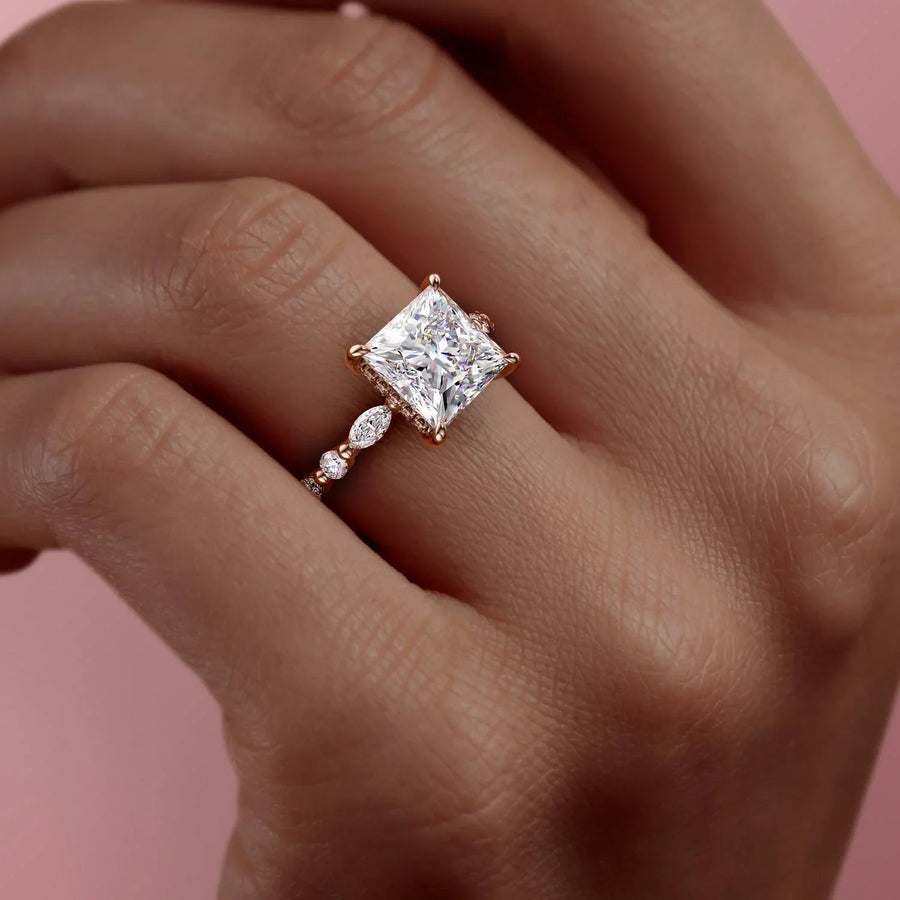  The Marquise Round Lindsey Princess Lab Diamond Ring 14k Rose Gold 005 Final