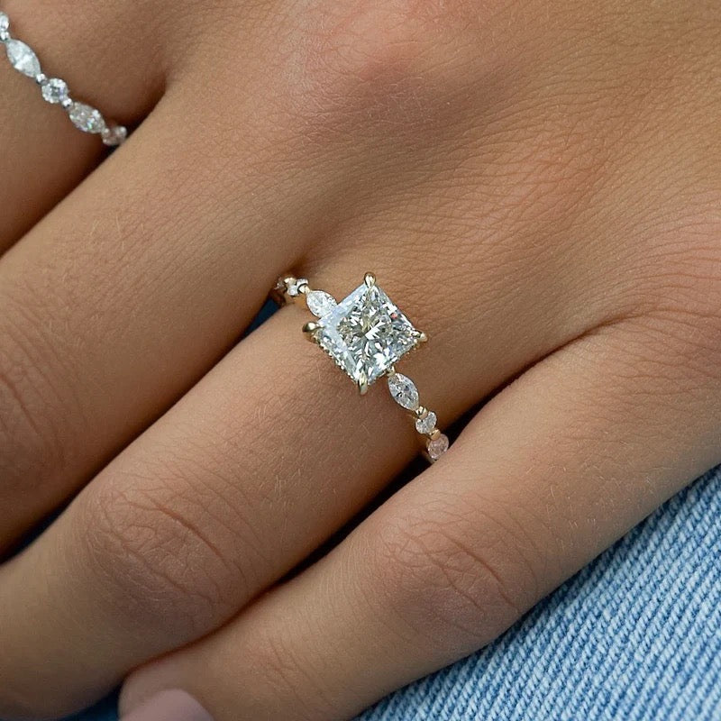  The Marquise Round Lindsey Princess Lab Diamond Ring 18k Yellow Gold 003