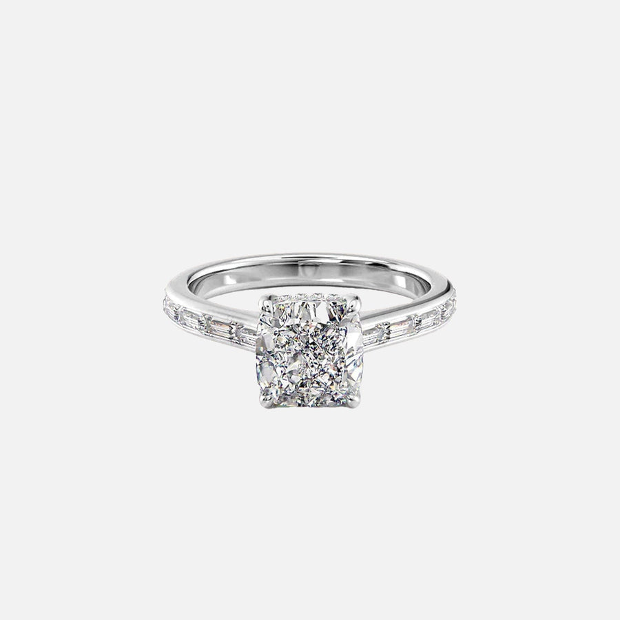  The Monica Cushion Moissanite Ring 18k White Gold 001