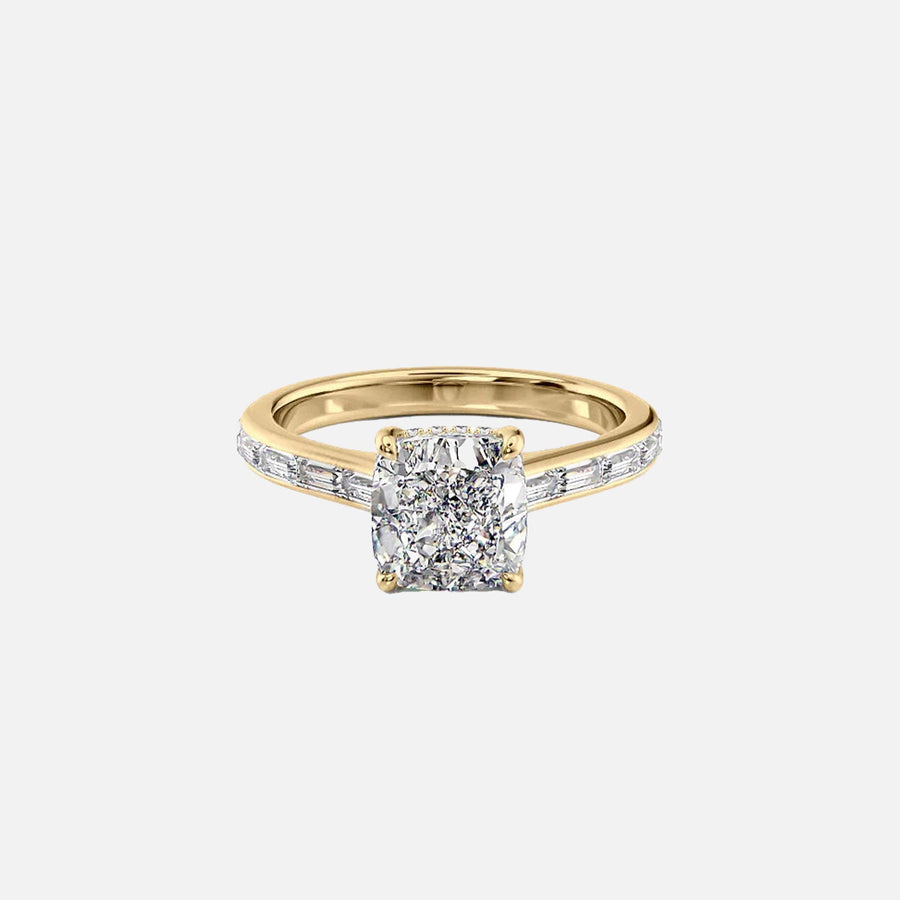  The Monica Cushion Moissanite Ring 18k Yellow Gold 001