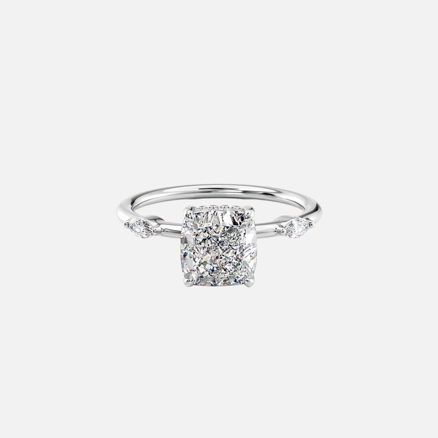  The Nicole Cushion Moissanite Ring 18k White Gold 001