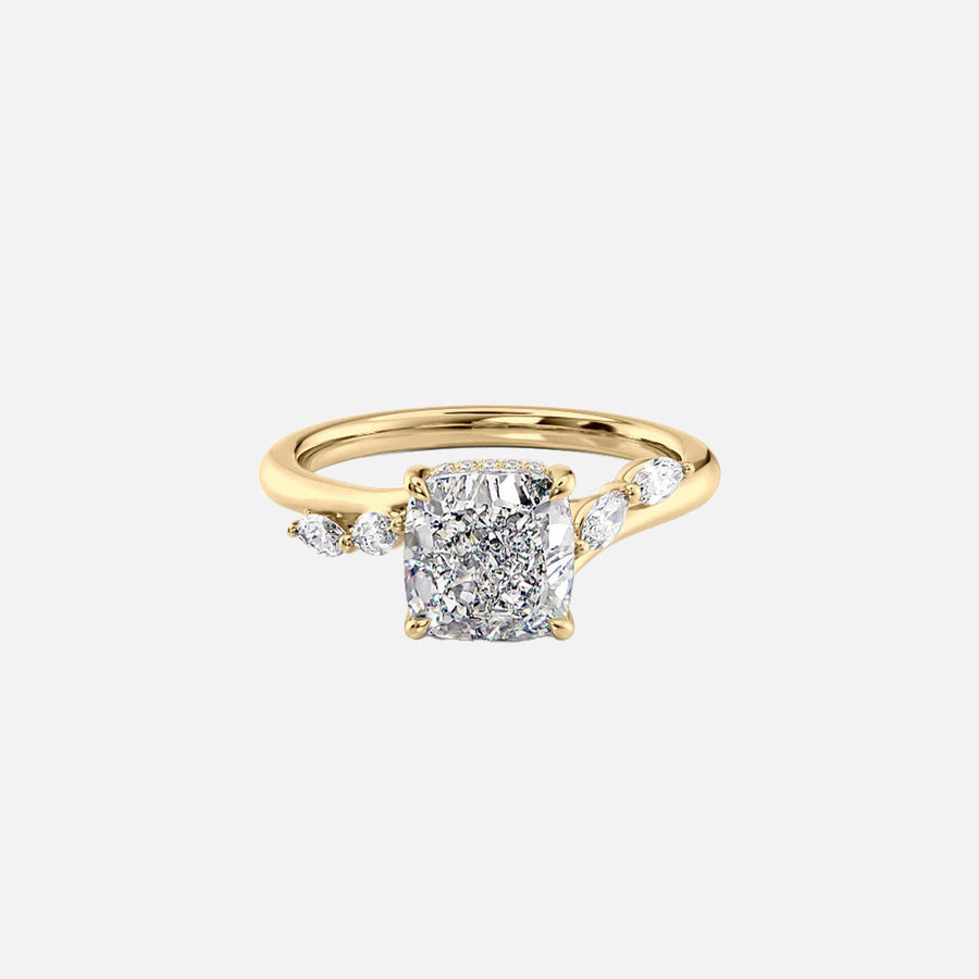 The Nova Cushion Moissanite Ring 14k Yellow Gold 001