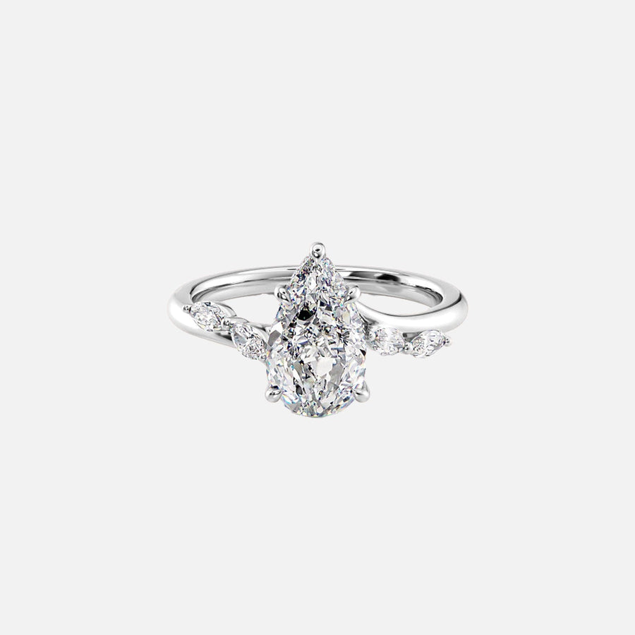  The Nova Pear Moissanite Ring 18k White Gold 001