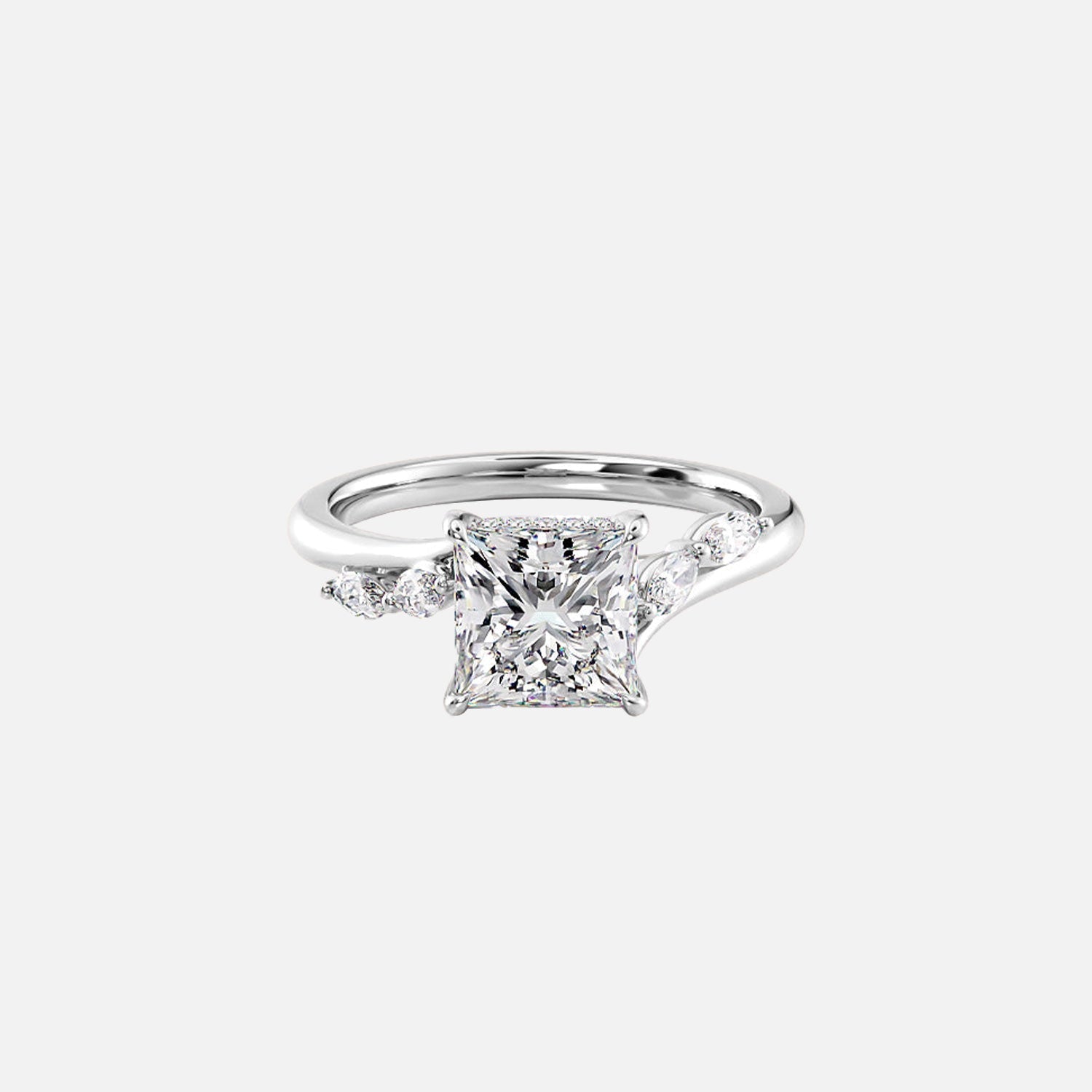  The Nova Princess Moissanite Ring 14k White Gold 001