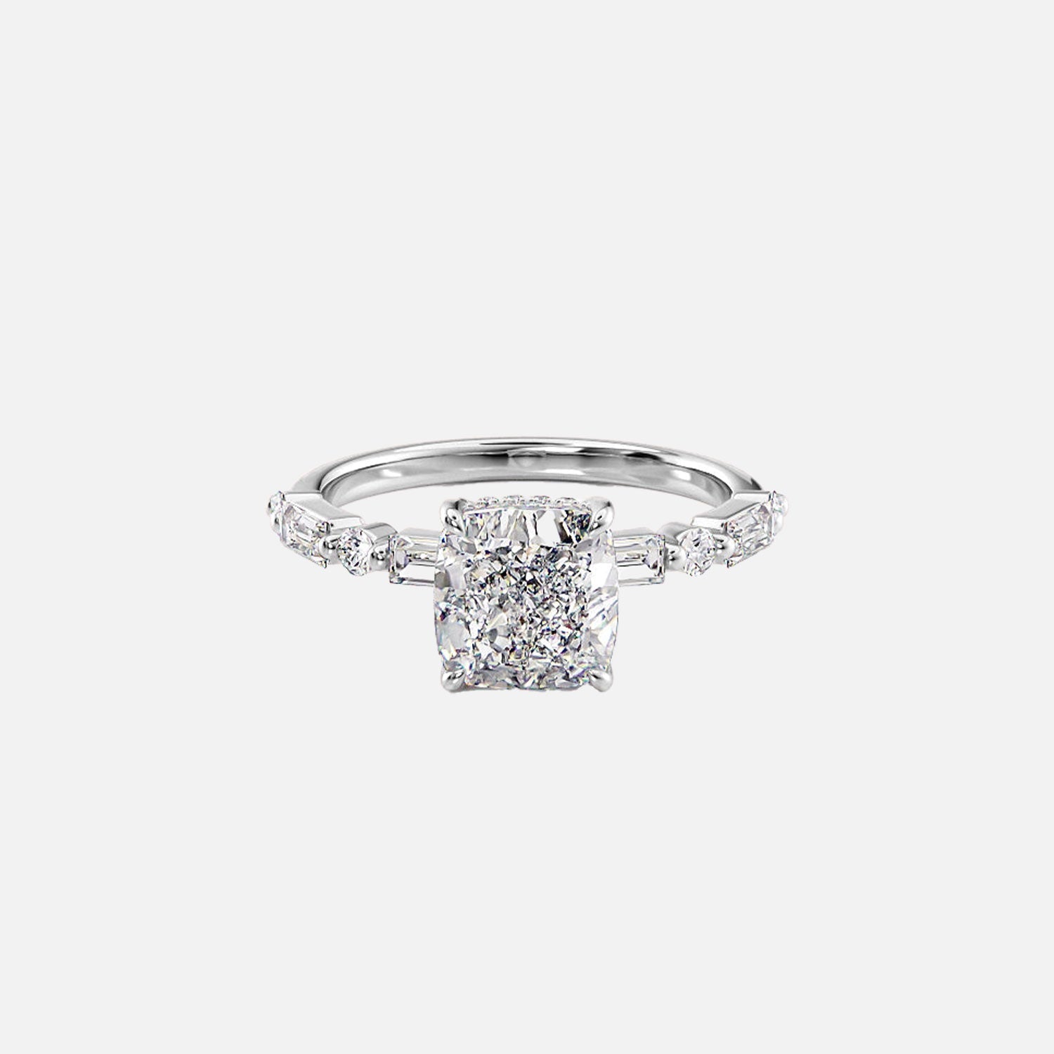  The Patricia Cushion Moissanite Ring 14k White Gold 001