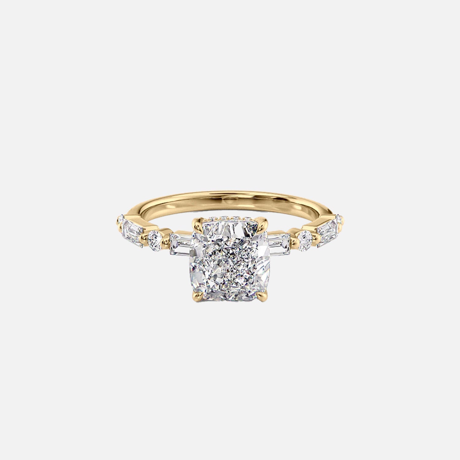 The Patricia Cushion Moissanite Ring 14k Yellow Gold 001