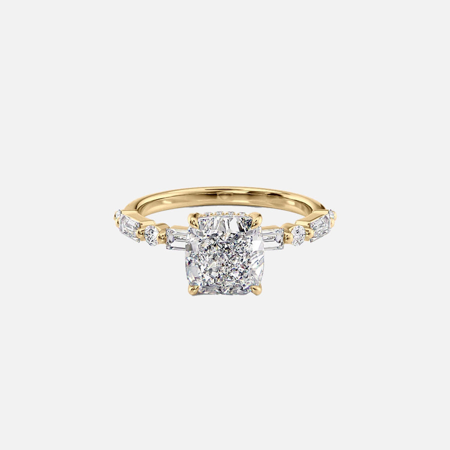  The Patricia Cushion Moissanite Ring 18k Yellow Gold 001
