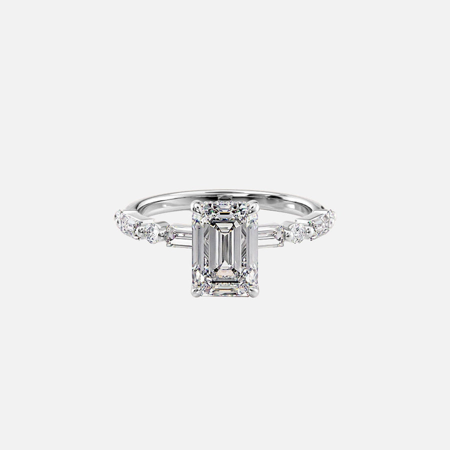  The Patricia Emerald Moissanite Ring 14k White Gold 001