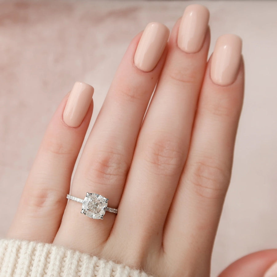  The Pave Alex Cushion Moissanite Ring 18k White Gold 003