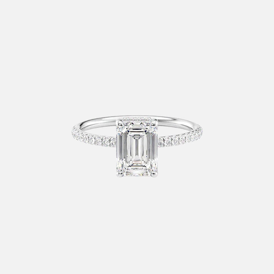  The Pave Alex Emerald Moissanite Ring 14k White Gold 001
