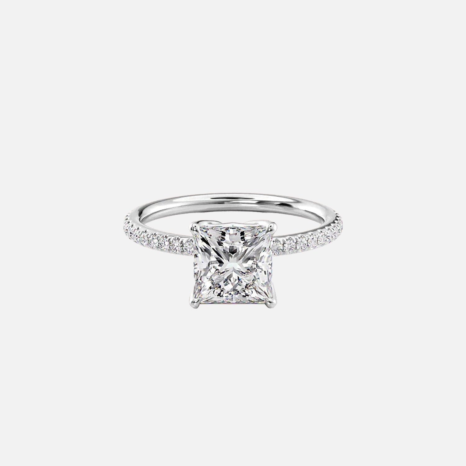  The Pave Alison Princess Lab Diamond Ring 14k White Gold 001