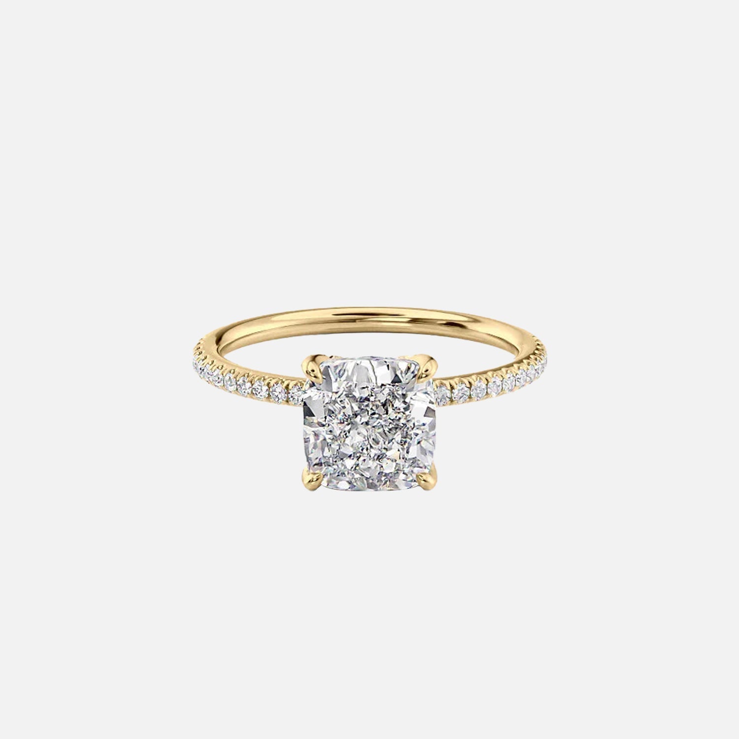 The Pave Ashley Cushion Moissanite Ring 14k Yellow Gold 001