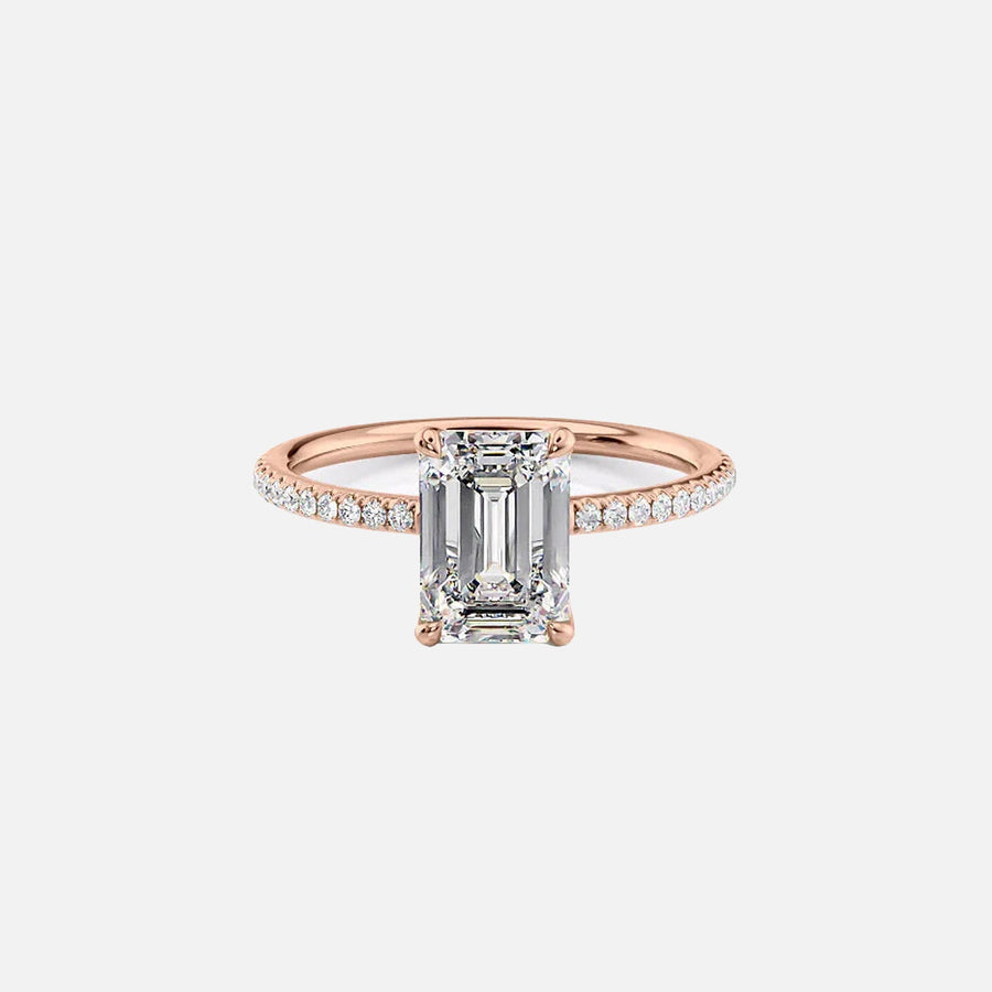  The Pave Ashley Emerald Moissanite Ring 14k Rose Gold 001