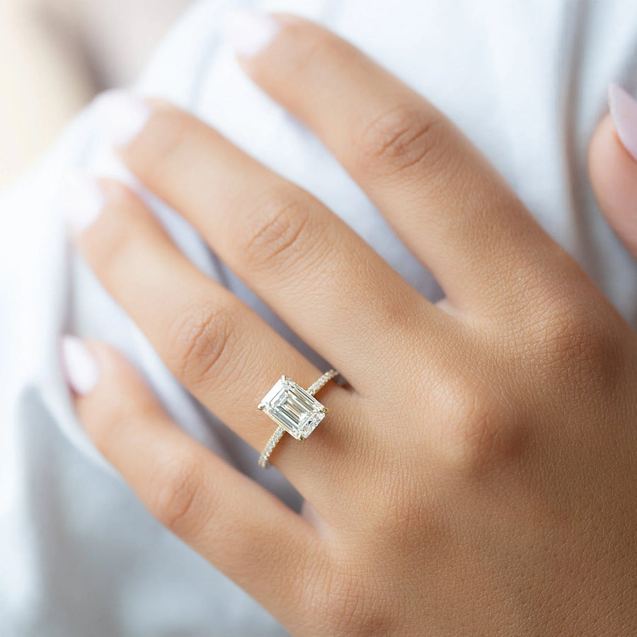  The Pave Ashley Emerald Moissanite Ring 18k Yellow Gold 003