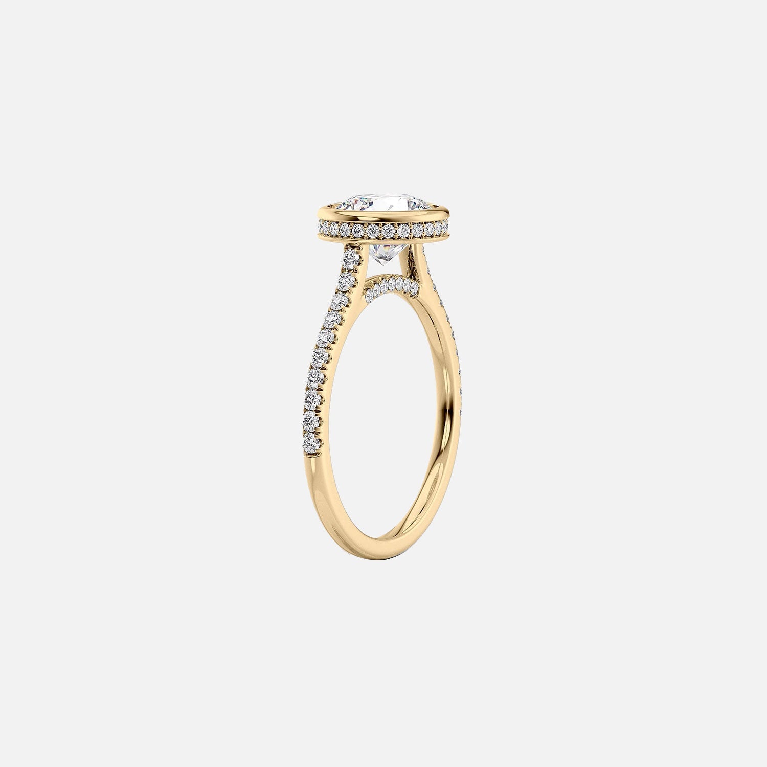  The Pave Charlotte Cushion Moissanite Ring 14k Yellow Gold 002
