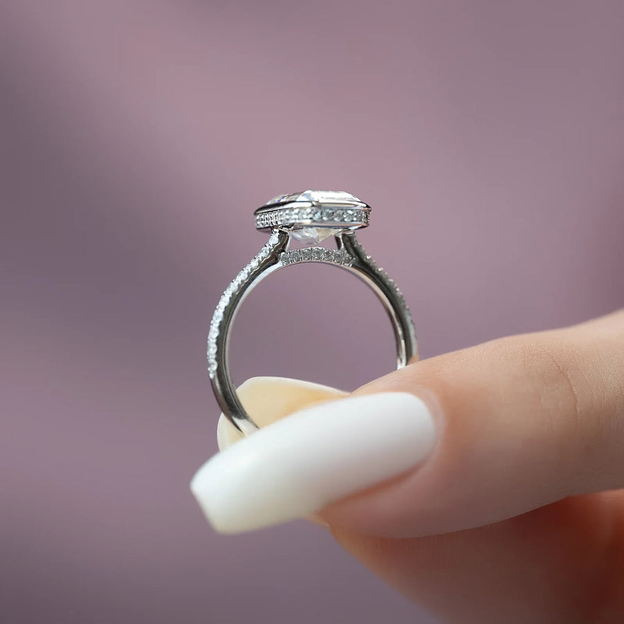  The Pave Charlotte Emerald Moissanite Ring 18k White Gold 003