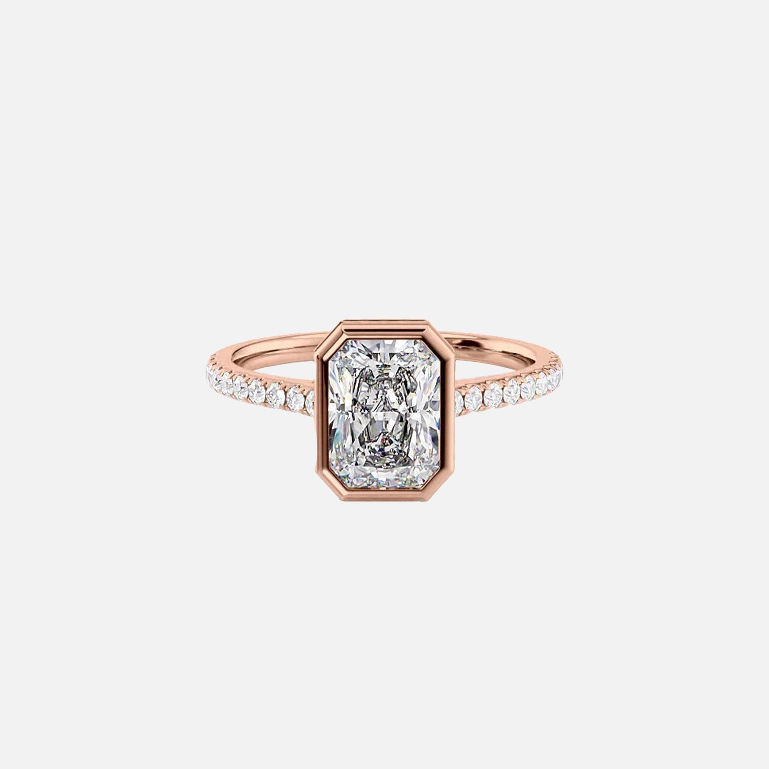  The Pave Charlotte Radiant Moissanite Ring 14k Rose Gold 001