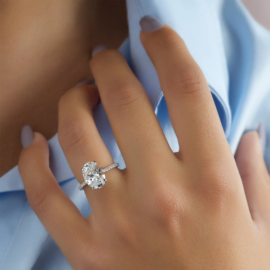  The Pave Claire Oval Lab Diamond Ring 14k White Gold 003