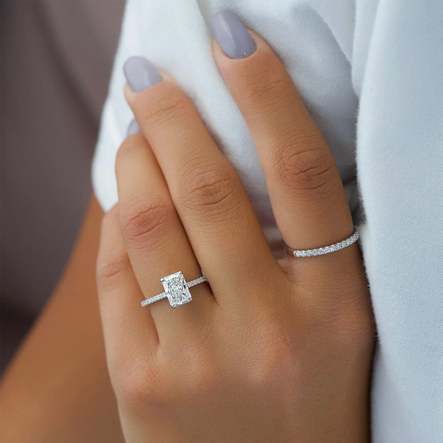  The Pave Claire Radiant Moissanite Ring 18k White Gold 003