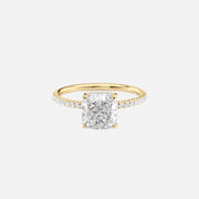 The Pave Crown Kamellie Cushion Lab Diamond Ring 14k Yellow Gold 001