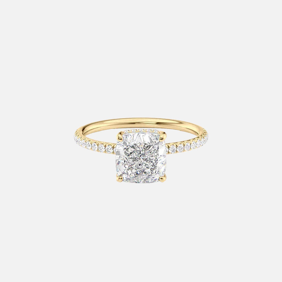 The Pave Crown Kamellie Cushion Lab Diamond Ring 14k Yellow Gold 001