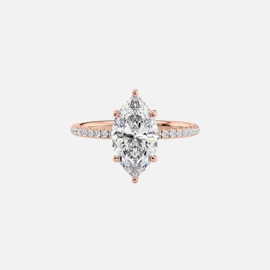  The Pave Crown Kamellie Marquise Lab Diamond Ring 14k Rose Gold 001