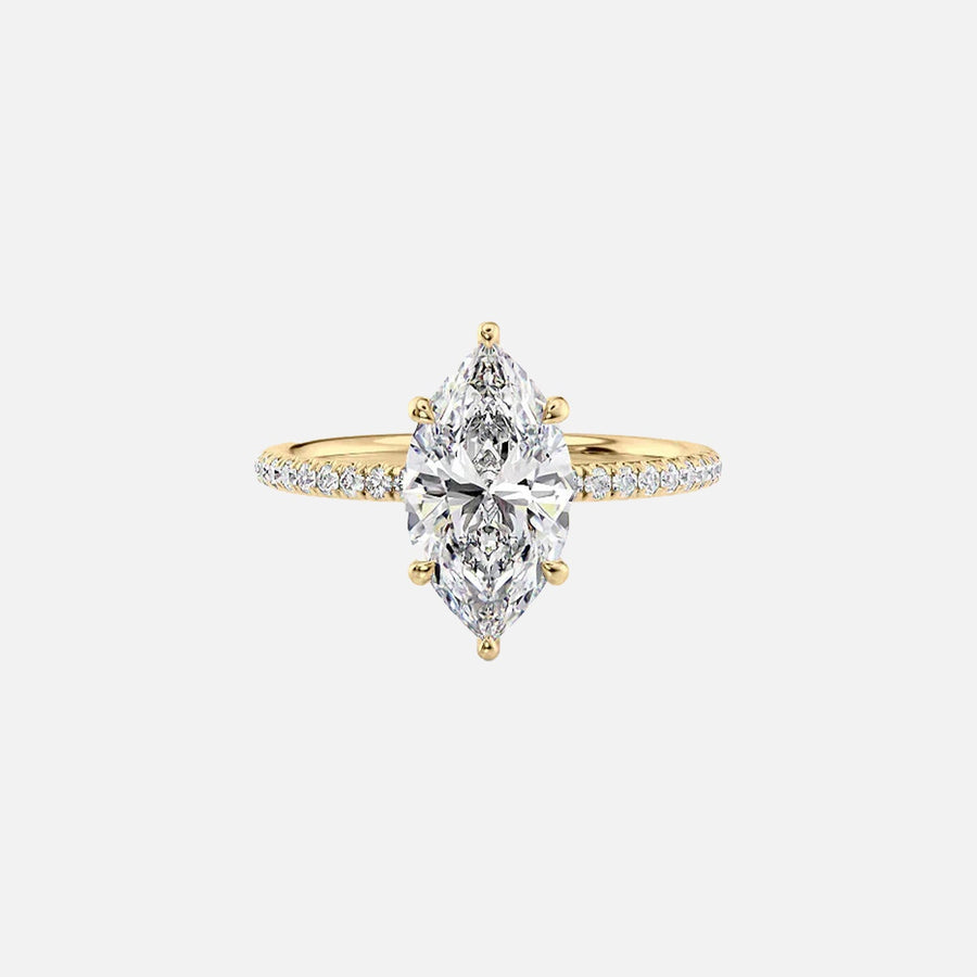 The Pave Crown Kamellie Marquise Moissanite Ring 14k Yellow Gold 001