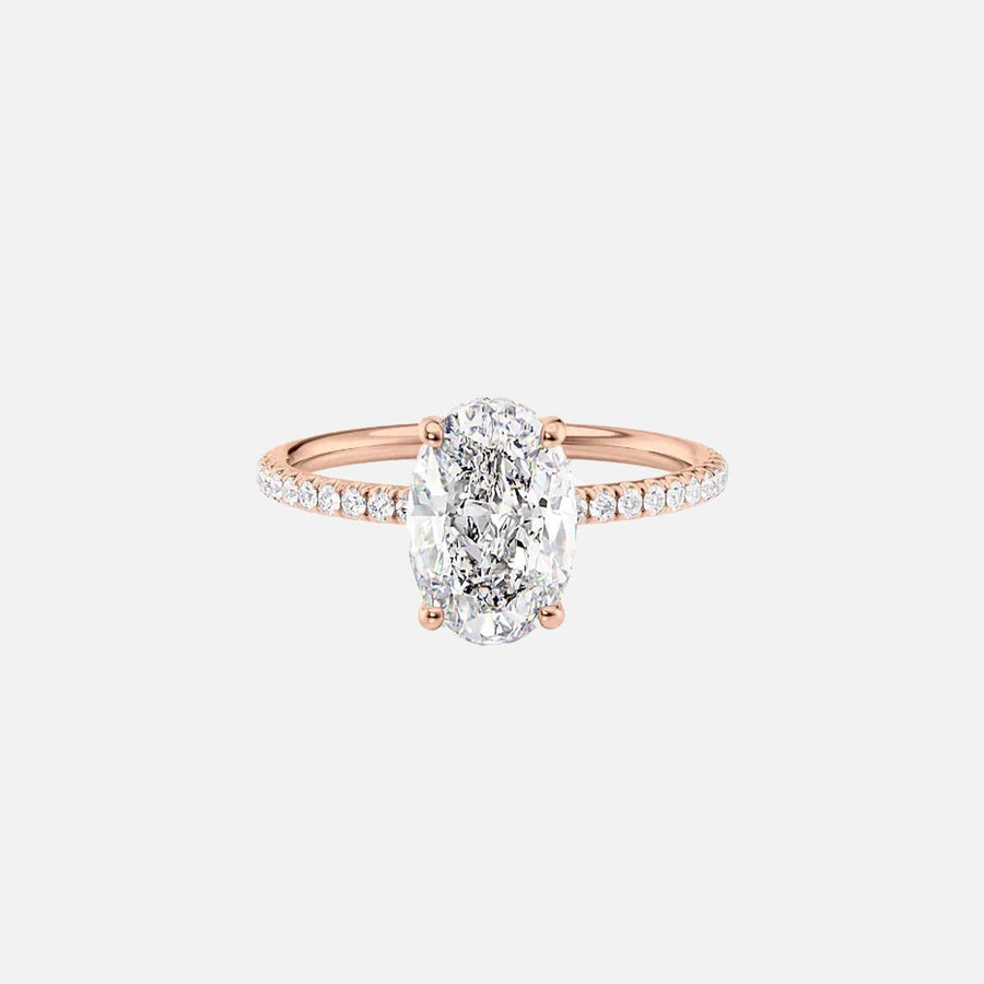  The Pave Crown Kamellie Oval Lab Diamond Ring 14k Rose Gold 001
