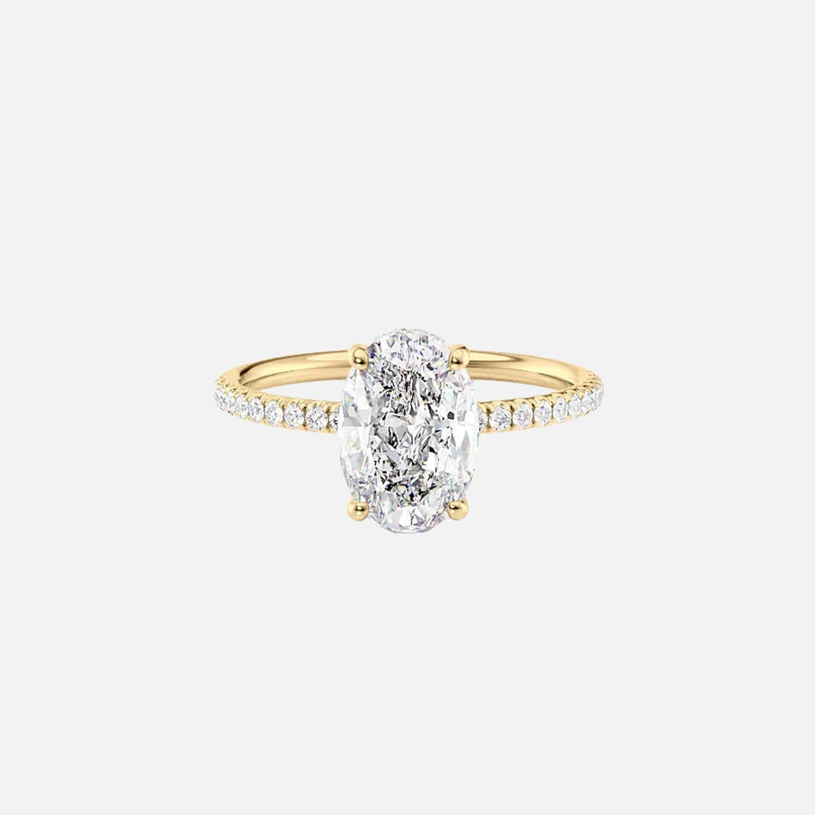  The Pave Crown Kamellie Oval Lab Diamond Ring 18k Yellow Gold 001