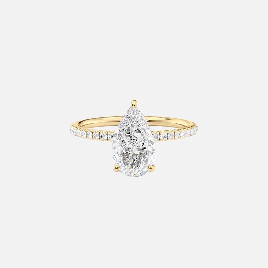 The Pave Crown Kamellie Pear Lab Diamond Ring 14k Yellow Gold 001