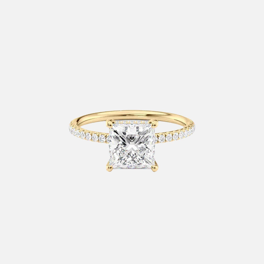The Pave Crown Kamellie Princess Lab Diamond Ring 14k Yellow Gold 001