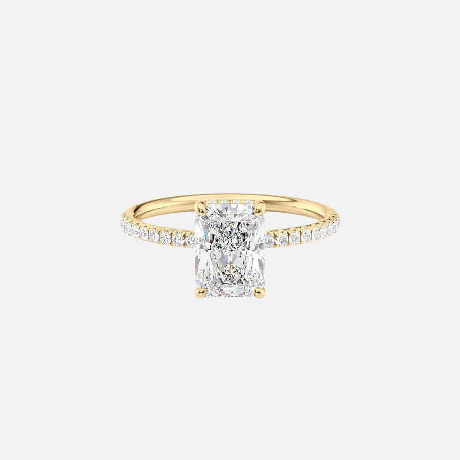 The Pave Crown Kamellie Radiant Lab Diamond Ring 14k Yellow Gold 001