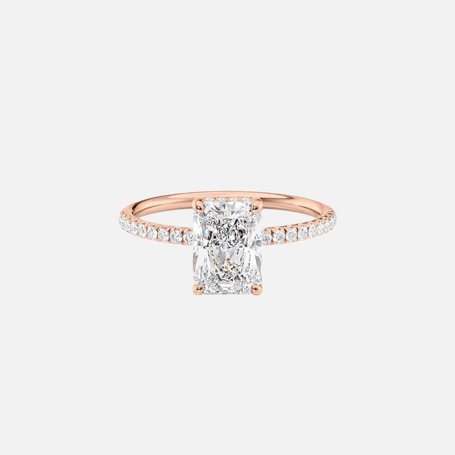  The Pave Crown Kamellie Radiant Lab Diamond Ring 18k Rose Gold 001