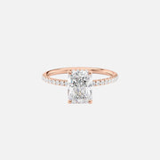  The Pave Crown Kamellie Radiant Moissanite Ring 14k Rose Gold 001