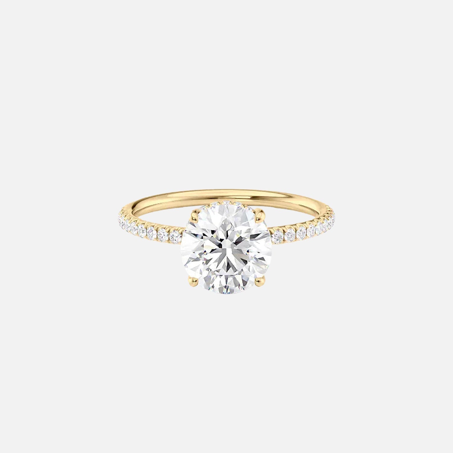 The Pave Crown Kamellie Round Lab Diamond Ring 14k Yellow Gold 001