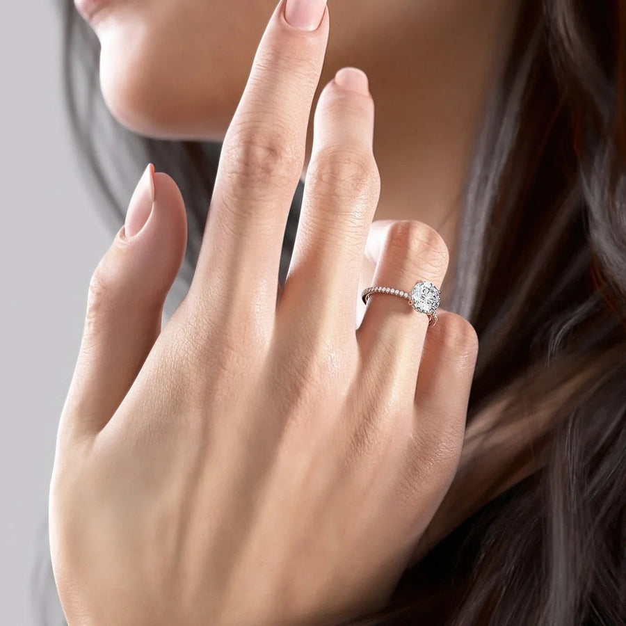  The Pave Crown Kamellie Round Lab Diamond Ring 18k Rose Gold 003