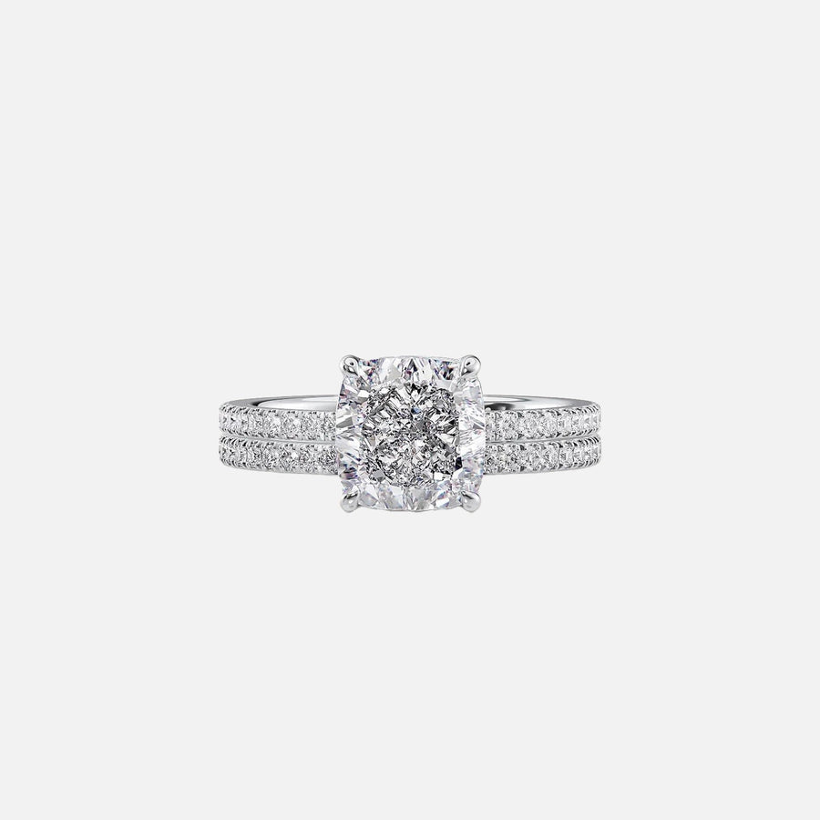  The Pave Eleanor Cushion Moissanite Ring 14k White Gold 003