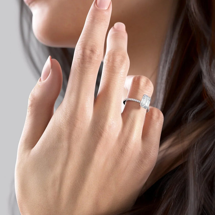  The Pave Eleanor Emerald Moissanite Ring 14k White Gold 004 Final
