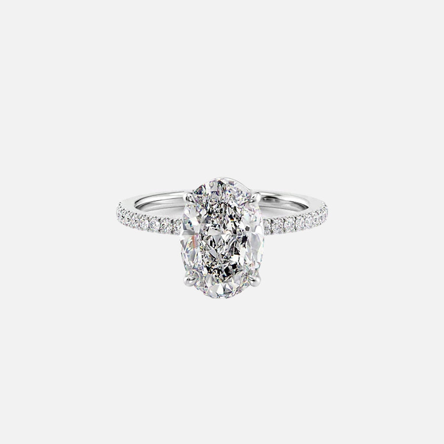  The Pave Eleanor Oval Moissanite Ring 14k White Gold 001