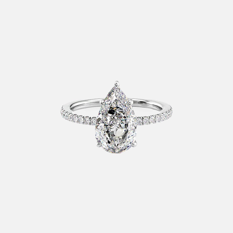  The Pave Eleanor Pear Moissanite Ring 18k White Gold 001